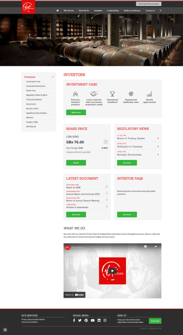 Virgin Wines Investors Landing